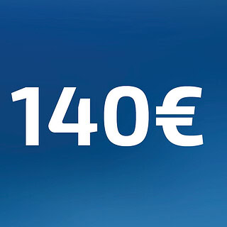 140 Euro Wertgutschein- Zahl steht auf blauem Hintergrund