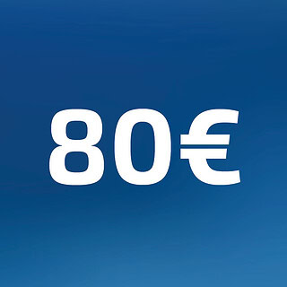 80 Euro Wertgutschein- Zahl steht auf blauem Hintergrund