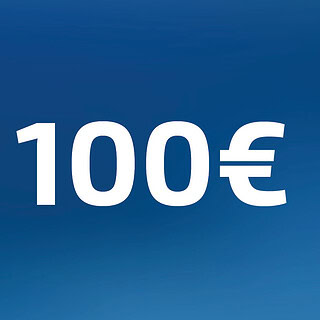 100 Euro Wertgutschein- Zahl steht auf blauem Hintergrund
