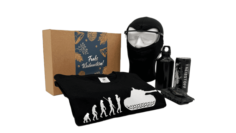 Geschenkbox für Panzer Erlebnisse mit passenden Inhalten zum Erlebnis - Weihnachtsedition