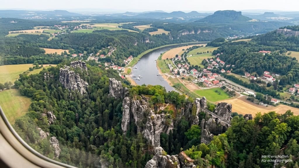 Rundflug Sächsische Schweiz und Dresden - Ausblick Rundflug - Ausblick auf die Sächsische Schweiz