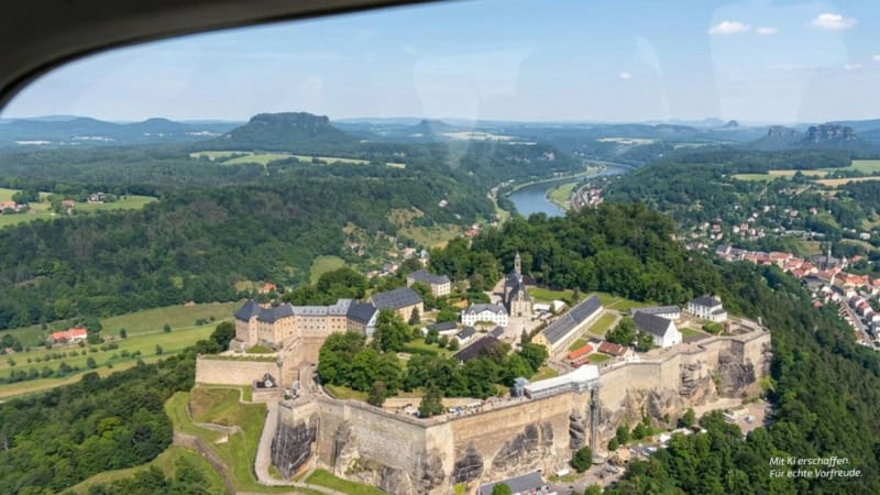 Rundflug sächsische Schweiz Ausblick auf die Burg