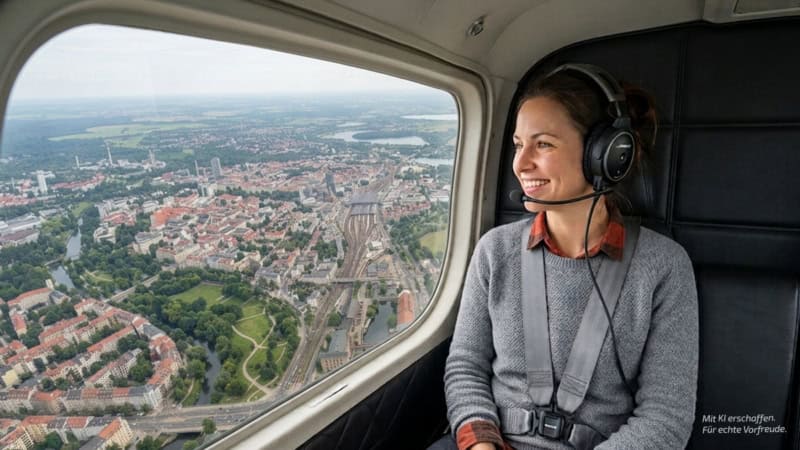 Rundflug über Leipzig Frau schaut aus dem Fenster