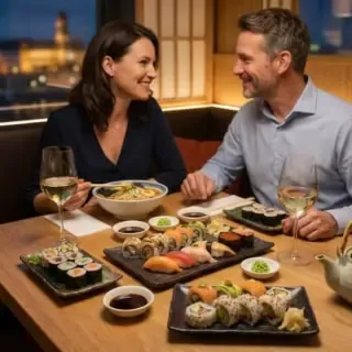 Paar bei einem Sushi-Abend im Restaurant.