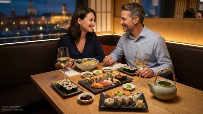 Paar bei einem Sushi-Abend im Restaurant.