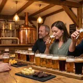 5 Personen sind beim Bier Tasting und der Verkostung von Craft Bieren in Chemnitz.