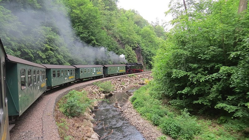 Lößnitzthalbahn fährt durch die Natur