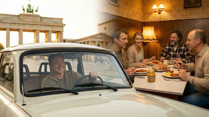Trabi Safari in Berlin mit dem DDR Dinner wird dargestellt in Berlin