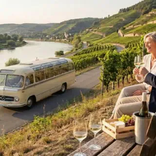 Oldtimerbus mit Weinverkostung und Radebeuler Umfeld in den Weinbergen
