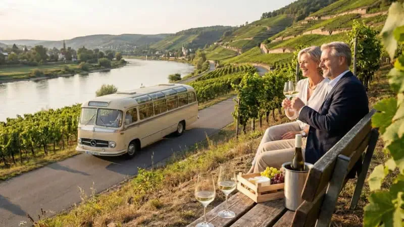 Oldtimerbus mit Weinverkostung und Radebeuler Umfeld in den Weinbergen