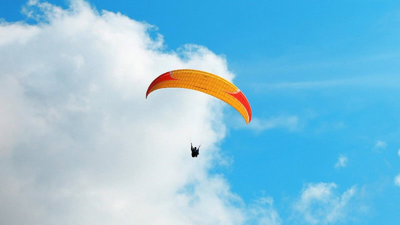 Gleitschirm vor einem Hintergrund aus Himmel und Wolken