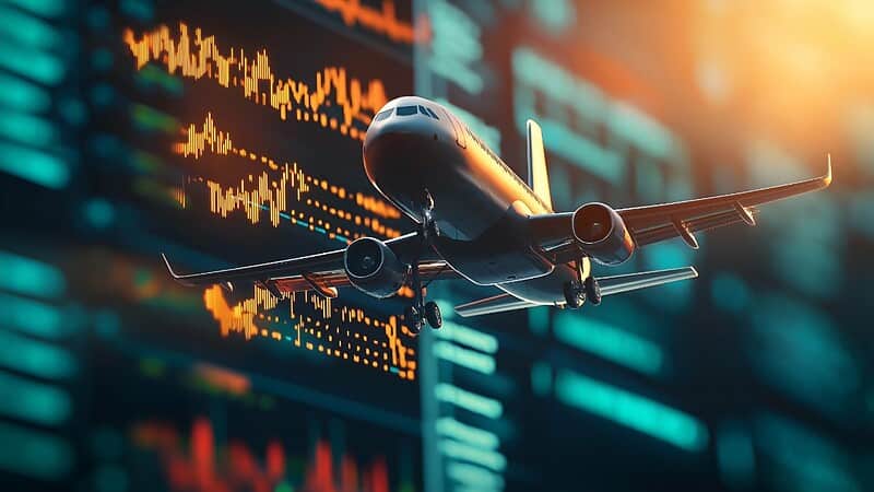 Modellflieger im Vordergrund, dahinter Daten