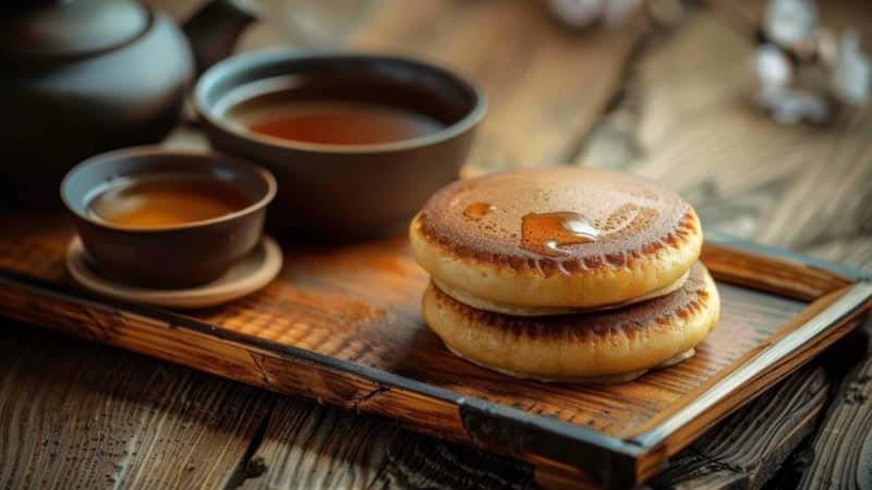 Japanische Azuki Bohnen Pfannkuchen mit traditioneller Soße.