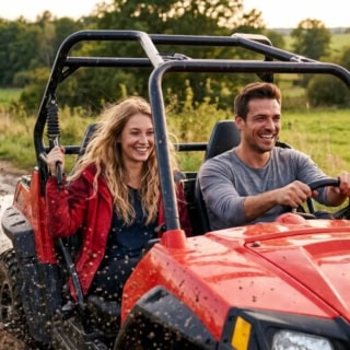 Frau und Mann bei der Buggy Tour in Leipzig