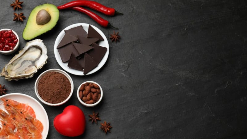 Verschiedene Zutaten für ein aphrodisierendes Menü - Kochkurs mit Leidenschaft.