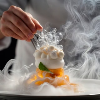 Ein dampfender Nachspeise Turm mit blasen darauf.