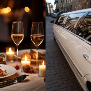 Fahrt mit einer stretch Limousine mit Candle light Dinner, bei Kerzenschein im Anschluss.