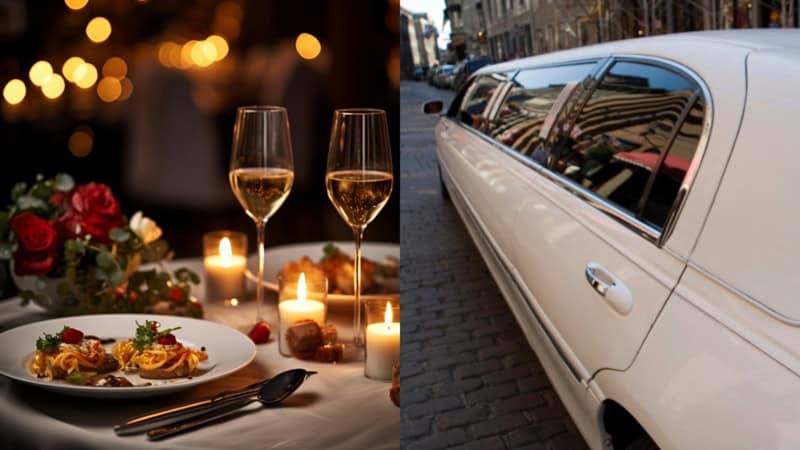 Fahrt mit einer stretch Limousine mit Candle light Dinner, bei Kerzenschein im Anschluss.