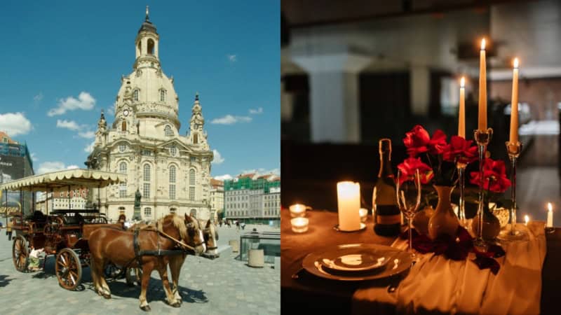 Kutschfahrt durch Dresden, mit anschließendem Candle light Dinner, mit Rosen und bei Kerzenschein.