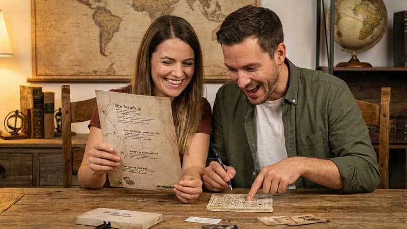 Menschen spielen ein Escape Game mit spannendem Rätsel, Indoor Abenteuer, Teamgeist und Spaß, in einer thematisch gestalteten Umgebung für unvergessliche Erlebnisse.