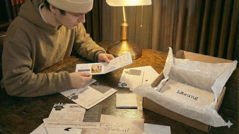 Ein Rätselfan hat den Code der Box geknackt und betrachtet seinen Gutschein.