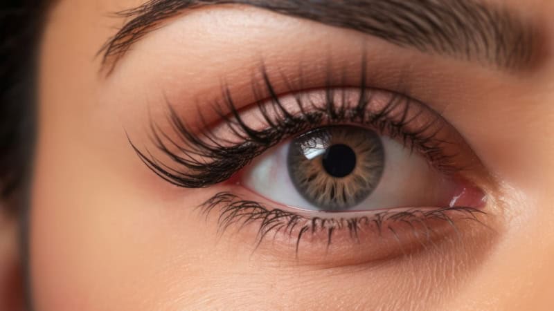 Frontalansicht eines Weiblichen Auges nach dem Wimpernlifting.