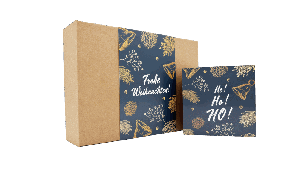 Geschenkbox mit Karte als Glückwunsch zu Weihnachten