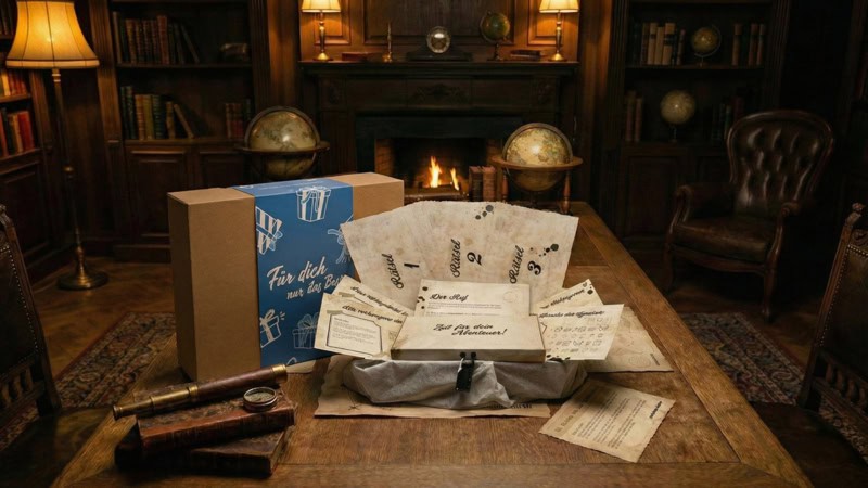 Rätselbox mit blauer Banderole und Inhalten von dem Rätsel 