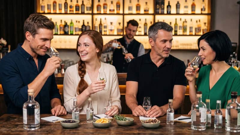 Personen beim Gin Tasting in Dresden - gemeinsames Verkosten