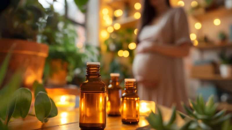 Verschiedene Öle, die bei der ayurvedischen Schwangerschaftsmassage verwendet werden.