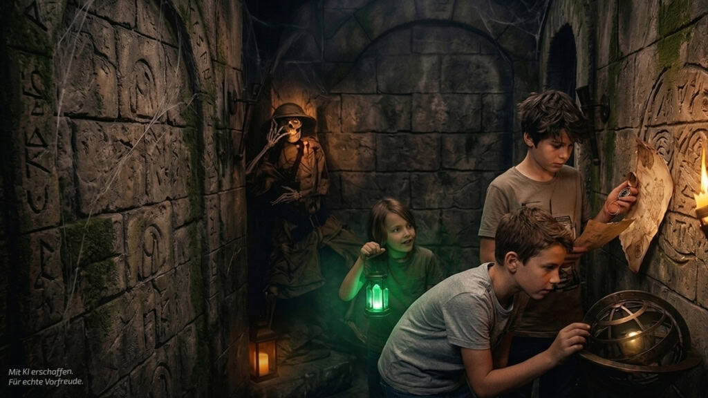 Labyrinthehaus_Kinder an der Wand Labyrinthehaus mit Kindern auf der Suche