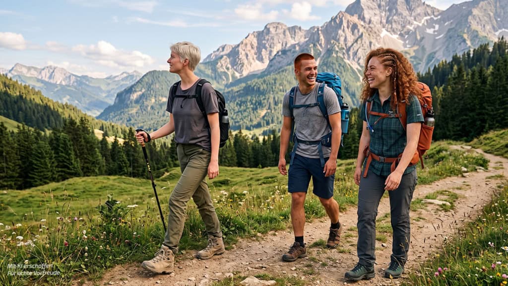 Wanderung im Naturpark 3 Personen gehen wandern in den Bergen
