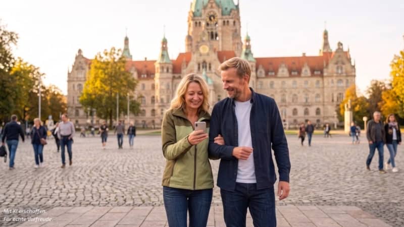 Bei einer kulinarischen Stadtführung in Hannover ist ein Paar auf dem Weg zu einer Location, um mit einem Aperitif das Erlebnis zu starten.