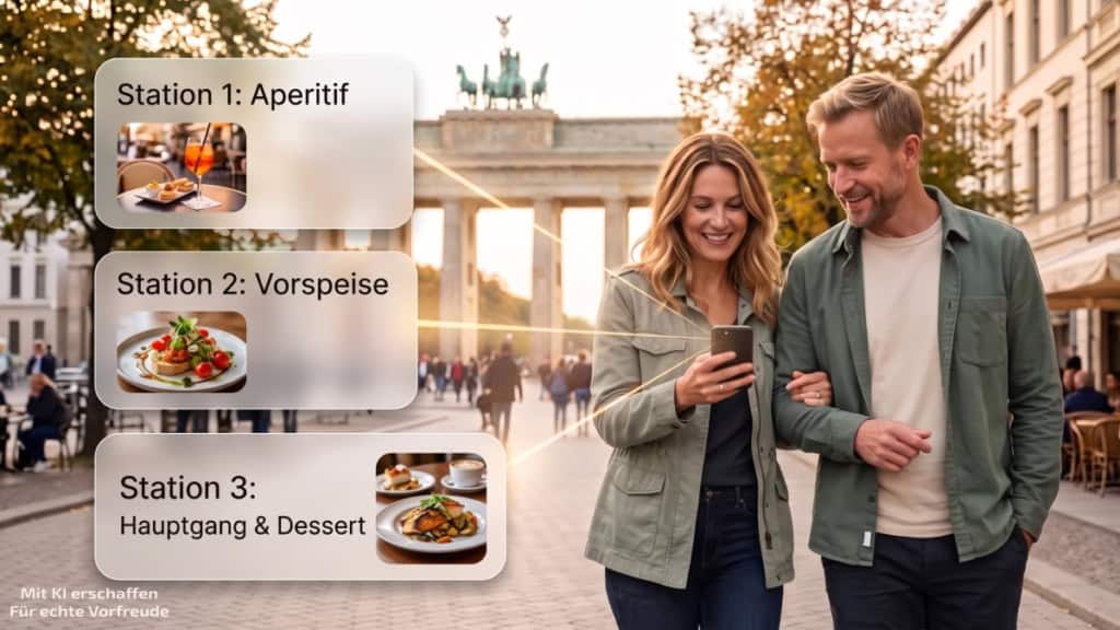 Kulinarische Stadtführungen-in-Berlin-Brandenburger Tor Eine Frau und ein Mann entdecken gemeinsam das Zentrum Berlins, während einer Kulinarischen Stadtführung.