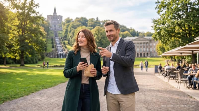 Zwei Personen machen eine kulinarische Stadtführung in Kassel.