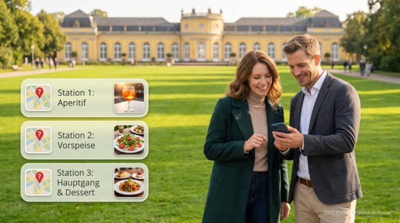 Zwei Personen machen eine kulinarische Stadtführung in Kassel und haben ein 3 Gänge Menü.